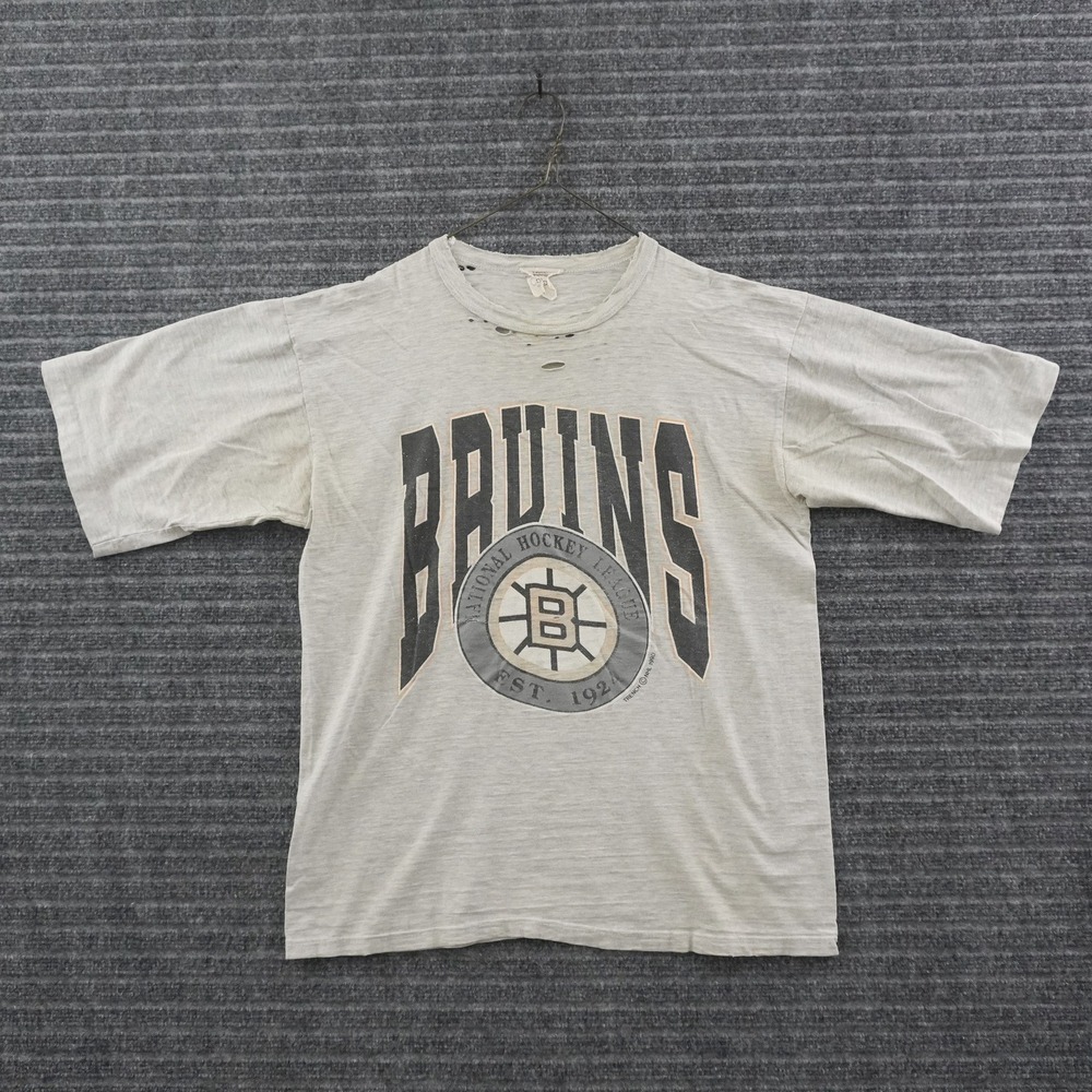 Vintage 90s Trench Boston Bruins T-Shirt Mens XL Gray NHL Distressed 1990